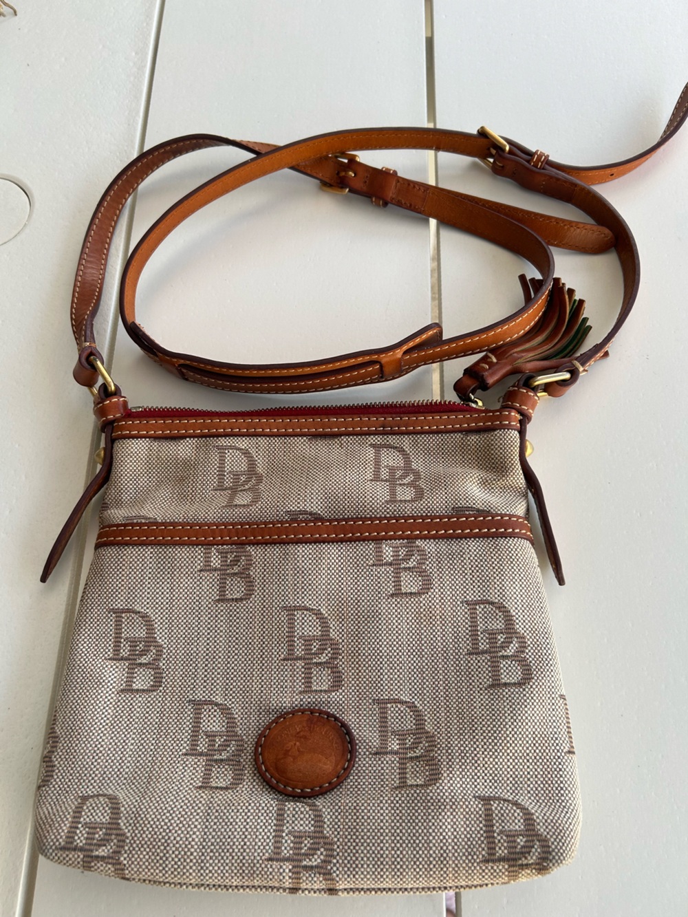 DOONEY & BOURKE Small Brown Florentine Jacquard Monogram Shoulder Bag